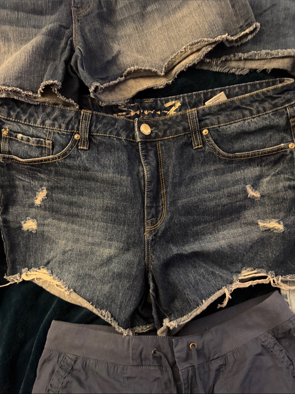 Seven7 Dark Blue Distressed Denim Jean Shorts